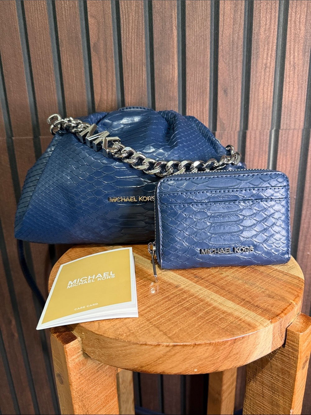 Michael Kors Blue Snakeskin Embossed Leather Crossbody Bag & Wallet